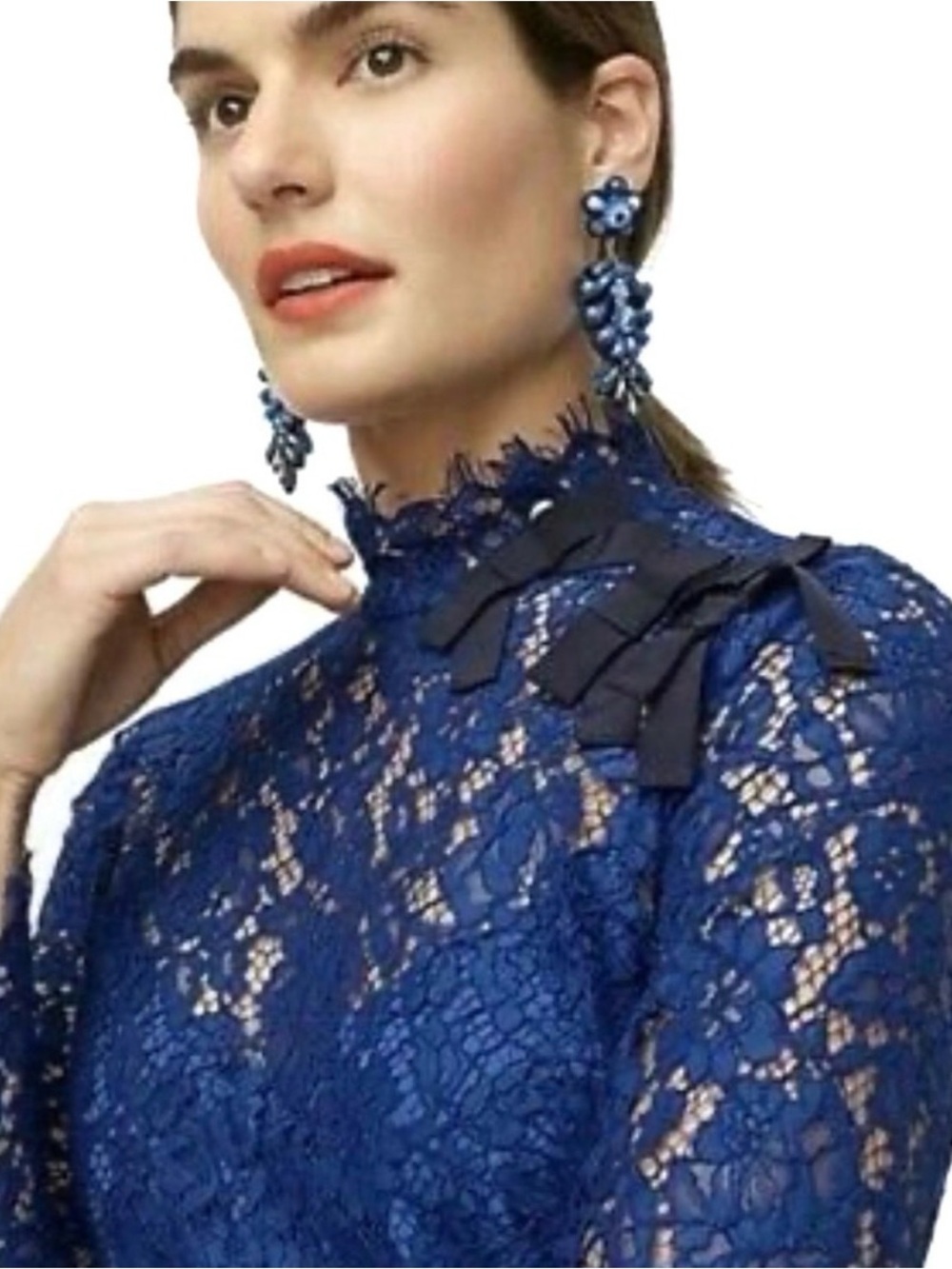 NWT J. Crew Royal Blue Lace Statement lace top